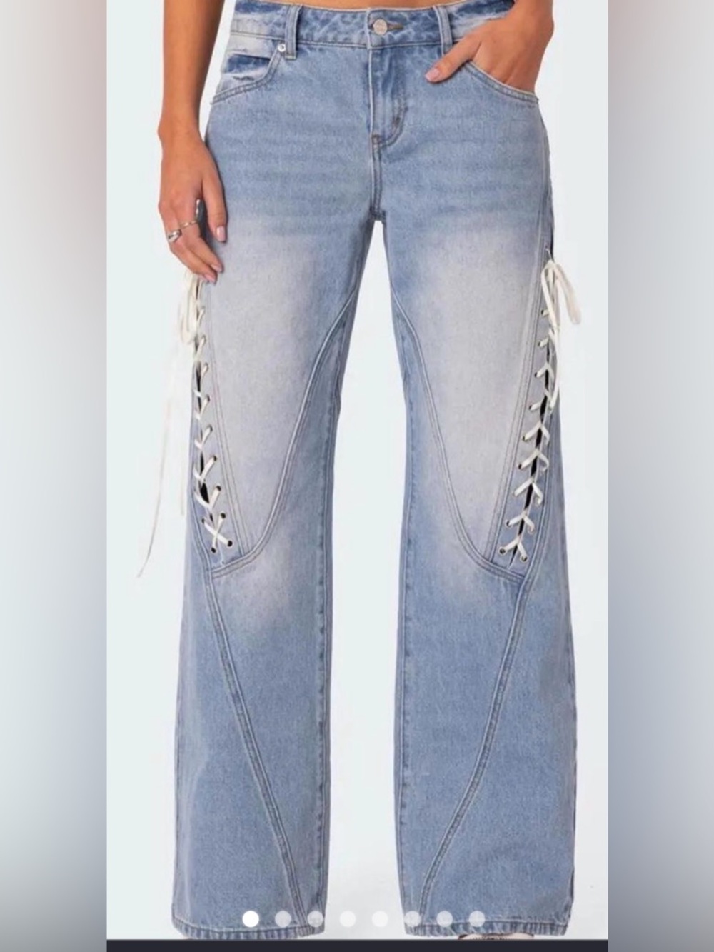 Edikted Large Womens Low Rise ribbon lace up jeans